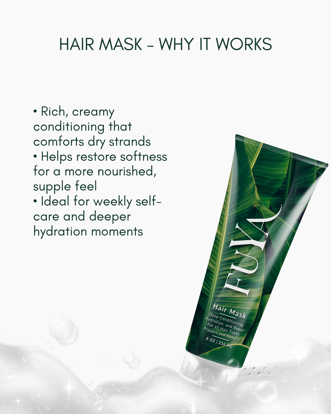 Why FUYA Hair Mask works: rich creamy conditioner that nourishes and hydrates strands