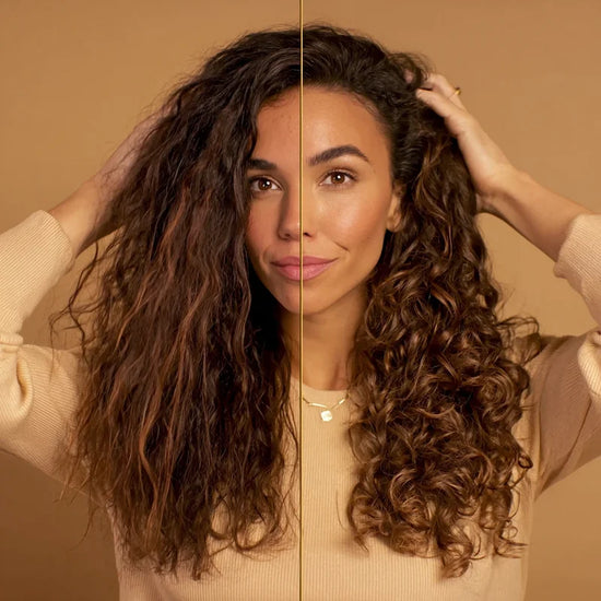 Natural curly hair results after applying FUYA Hair Serum – smooth, shiny, and defined curls