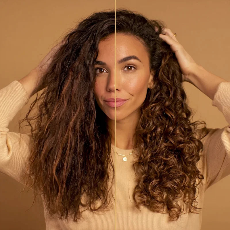 Natural curly hair results after applying FUYA Hair Serum – smooth, shiny, and defined curls